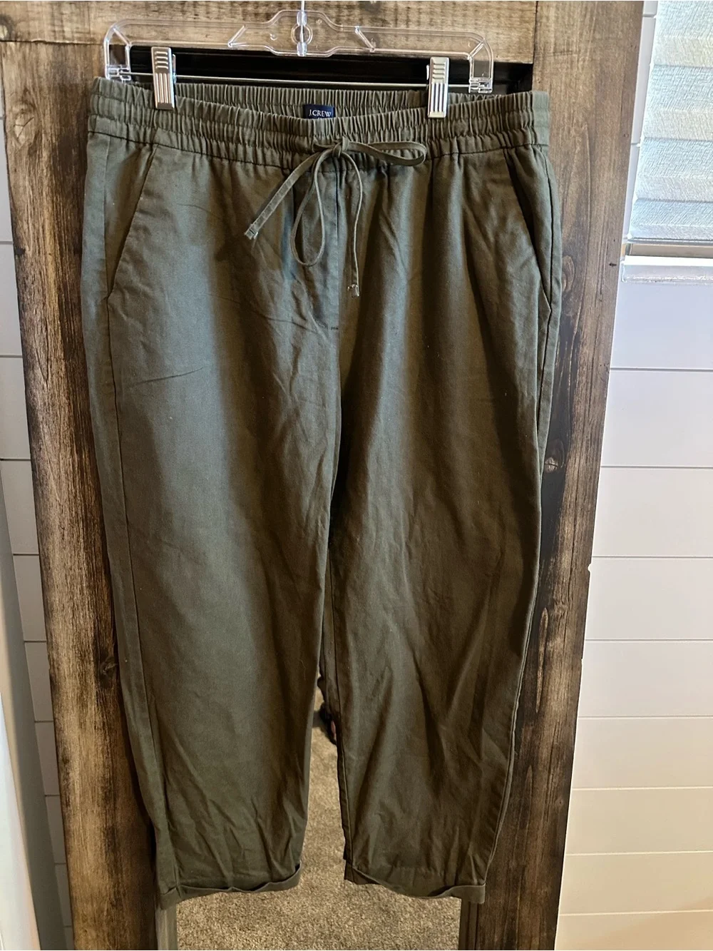 J.Crew Women’s Size 12 Olive Green Linen Cotton Drawstring Pull-On Pants